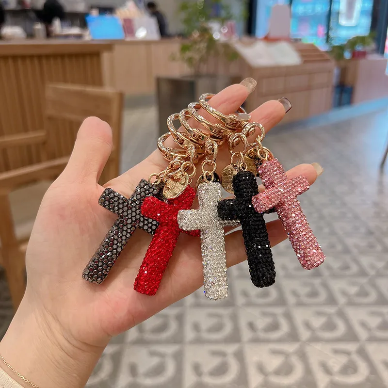 Fashion Creative Solid Color Rhinestone Cross Bag Keychain