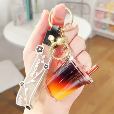 Fashion Creative Milk Tea Cup Acrylic Bag Keychain Pendant