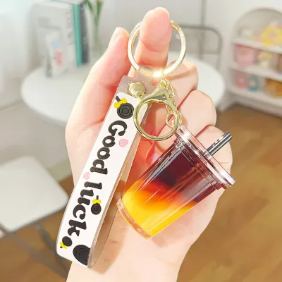 Fashion Creative Milk Tea Cup Acrylic Bag Keychain Pendant