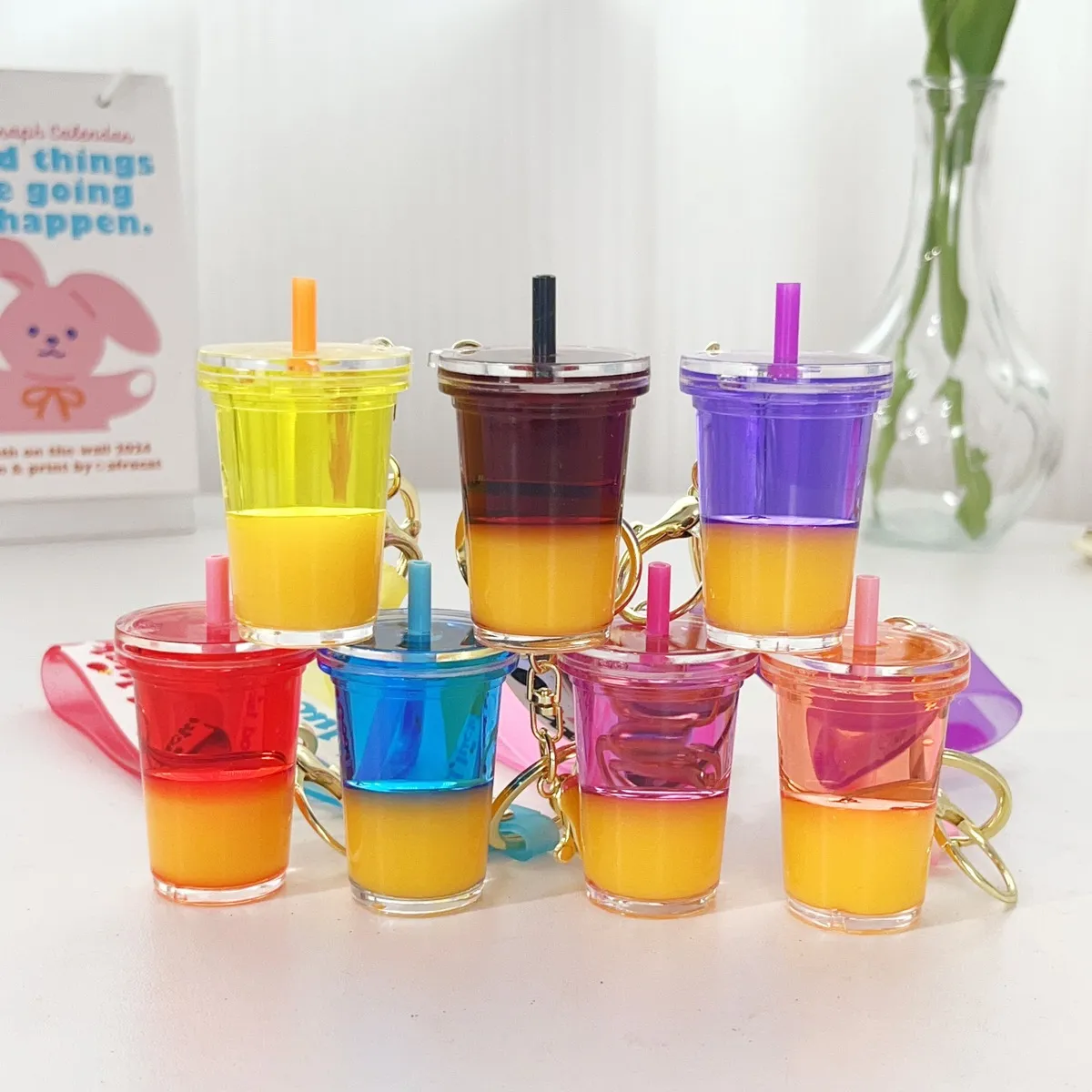 Fashion Creative Milk Tea Cup Acrylic Bag Keychain Pendant