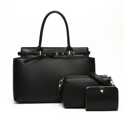 Women Fashion Retro Solid Color Large Capacity Handbag Mother-Child Bag Set PU