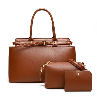 Women Fashion Retro Solid Color Large Capacity Handbag Mother-Child Bag Set PU