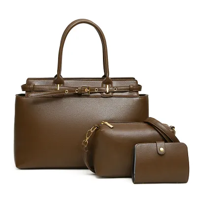 Women Fashion Retro Solid Color Large Capacity Handbag Mother-Child Bag Set PU