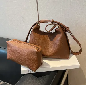 Women Fashion Casual Simple Solid Color PU Crossbody Bag Two-Piece Bag Set with Zipper