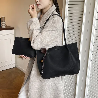 Women Fashion Retro PU Leather Large Capacity Tote Shoulder Bag Set with Magnetic Clasp