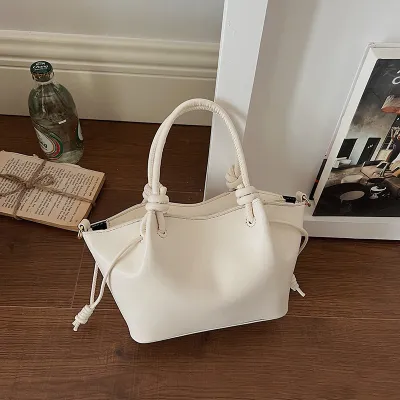 Women Fashion Simple Solid Portable Bucket PU Handbag