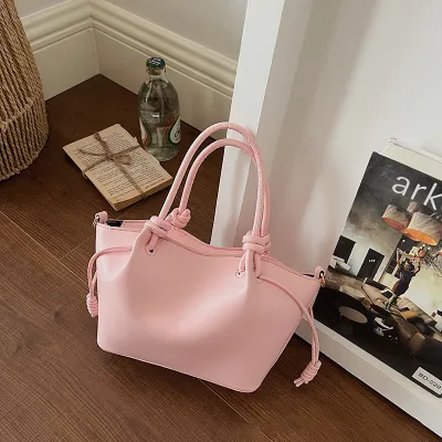 Women Fashion Simple Solid Portable Bucket PU Handbag