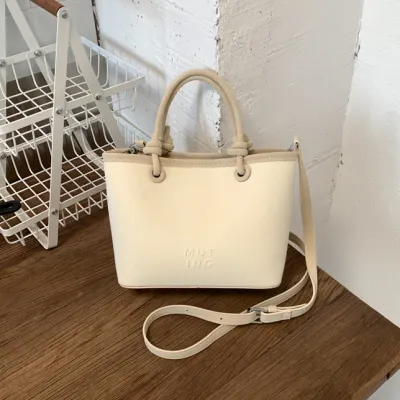 Women Fashion Simple Solid Color Bucket PU Handbag with Zipper