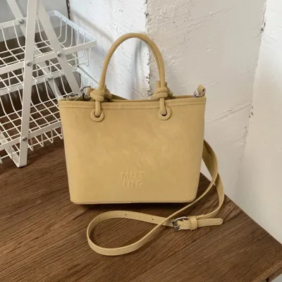 Women Fashion Simple Solid Color Bucket PU Handbag with Zipper