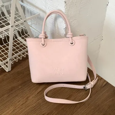 Women Fashion Simple Solid Color Bucket PU Handbag with Zipper