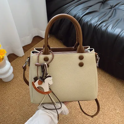 Women Casual Retro Color Contrast Simple PU Handbag Shoulder Crossbody Bag