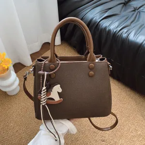 Women Casual Retro Color Contrast Simple PU Handbag Shoulder Crossbody Bag