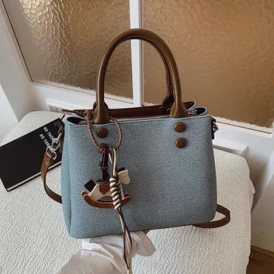 Women Casual Retro Color Contrast Simple PU Handbag Shoulder Crossbody Bag