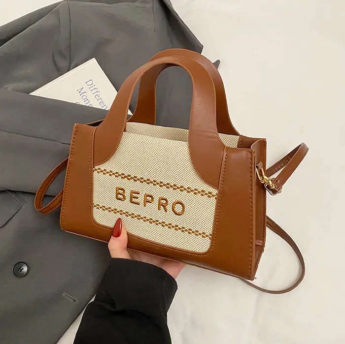 Women Fashion Casual Stitching Letters Embroidered Small Square PU Handbag