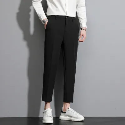 Men's Fashion Casual Spring Solid Color Elastic Waist Slim Fit Straight Pants
