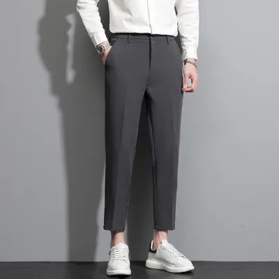 Men's Fashion Casual Spring Solid Color Elastic Waist Slim Fit Straight Pants