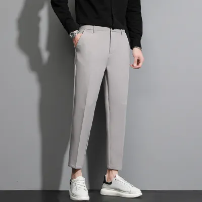 Men's Fashion Casual Spring Solid Color Elastic Waist Slim Fit Straight Pants