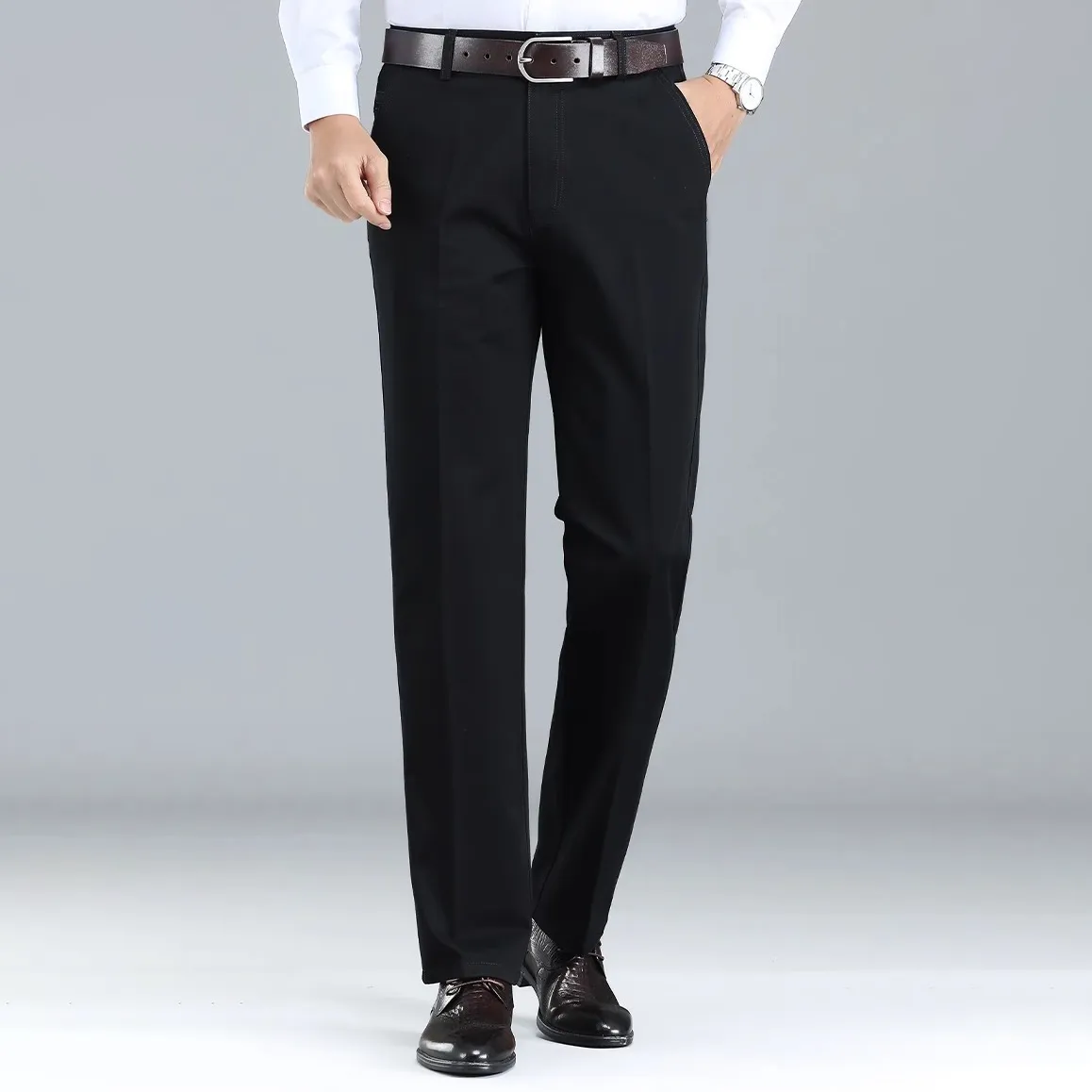 Men's Fashion Casual Summer Solid Color Thin Straight High Waist Business Pants