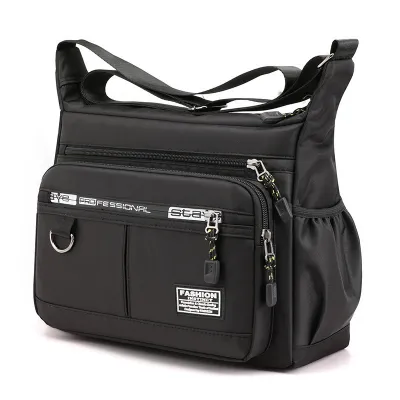 Men's Fashion Casual Large Capacity Multi-Pocket Oxford Cloth Crossbody Bag with Letter Print