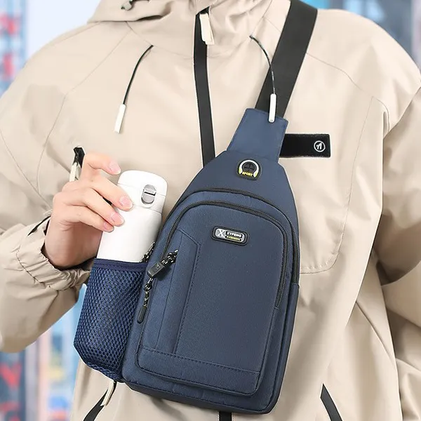 Men's Fashion Casual Water-Repellent Outdoor Chest Bag Oxford Solid Color