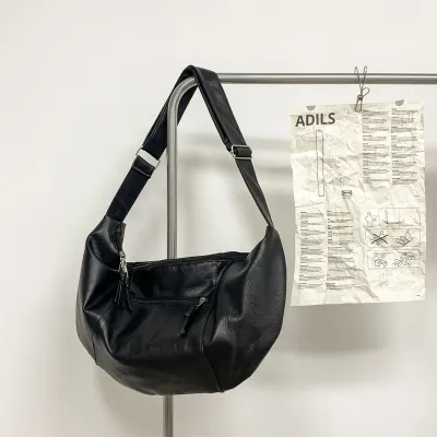 Men's Fashion Casual Solid Color PU Motorcycle Cycling Crossbody Bag, Large Capacity, Fits 15 Inch Laptop