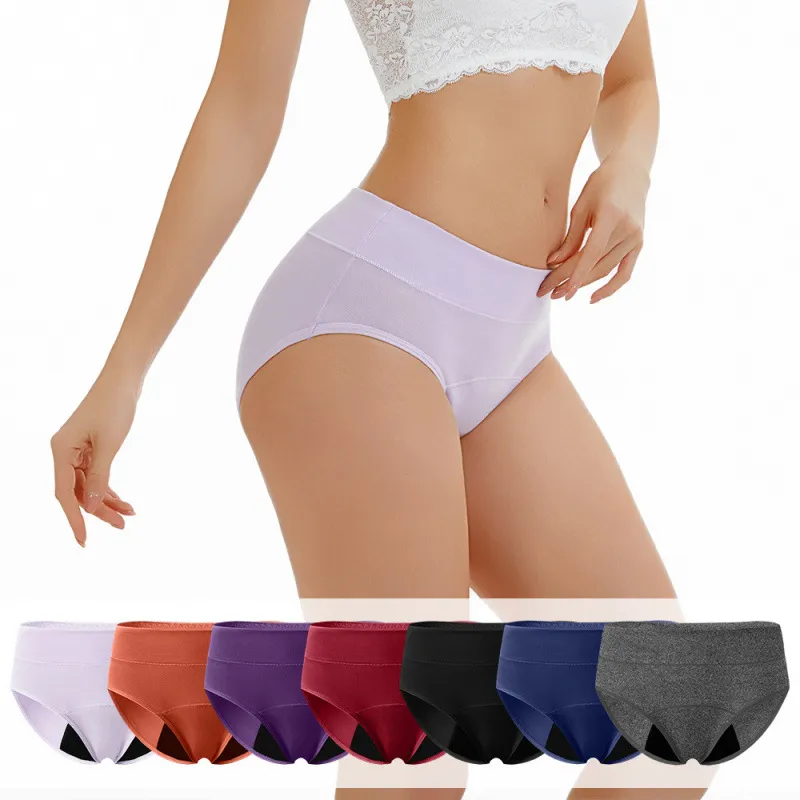 Women Fashion Solid Color Mid-Waist Breathable Period Underwear