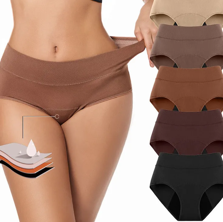 Women Fashion Solid Color 3 Layer Absorbent Cotton Breathable Hole Leak-Proof Period Underwear