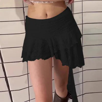 Women Fashion Sexy Summer Solid Color Irregular Lace Skirt