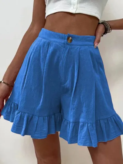 Vacation Women Fashion Casual Summer Solid Color Wide Leg Loose Shorts