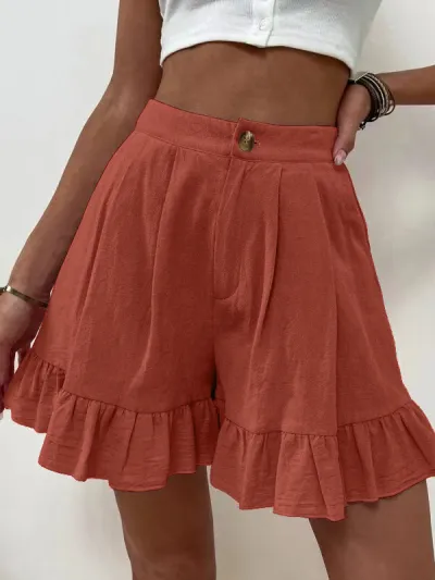 Vacation Women Fashion Casual Summer Solid Color Wide Leg Loose Shorts