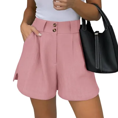 Women Fashion Casual Summer Solid Color High Waist Shorts