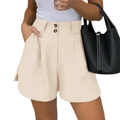 Women Fashion Casual Summer Solid Color High Waist Shorts