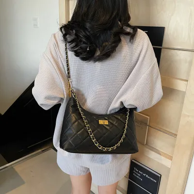 Women Fashion Retro Solid Color Rhomboid Chain Shoulder Bag PU Crossbody Purse