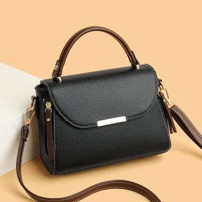 Women Fashion Casual Contrast Color Small Square PU Soft Handbag