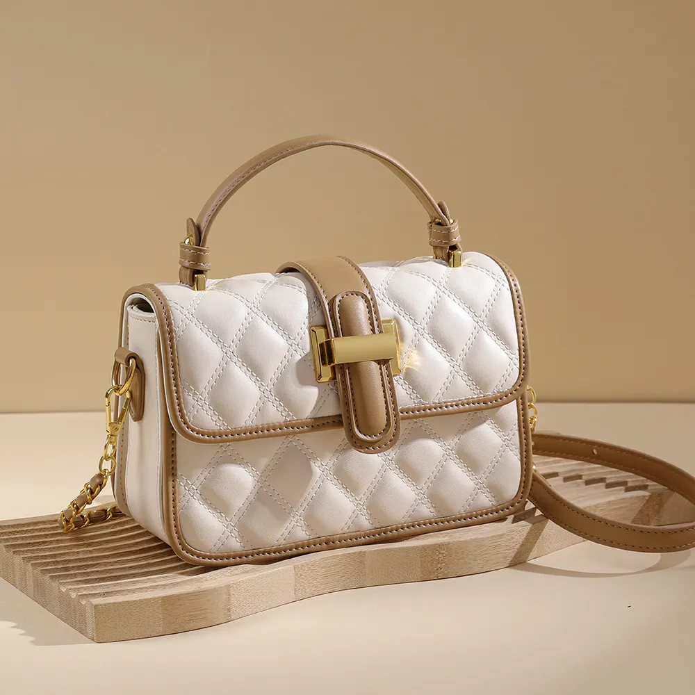 Women Fashion Casual Rhombic Chain Small Square PU Handbag