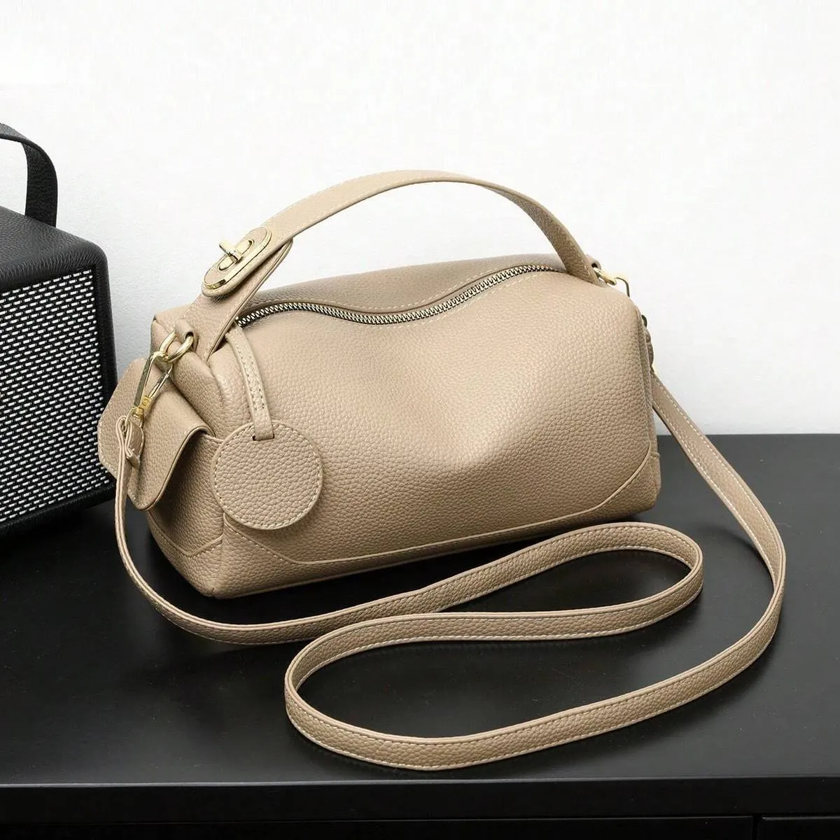 Women Fashion Casual Simple Solid Color Soft PU Leather Handbag Tote