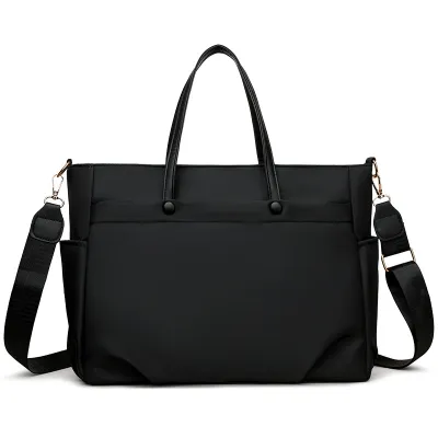 Women Fashion Casual Simple Solid Color Large Capacity Nylon Tote Bag with Zipper