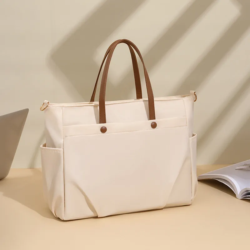Women Fashion Casual Simple Solid Color Large Capacity Nylon Tote Bag with Zipper