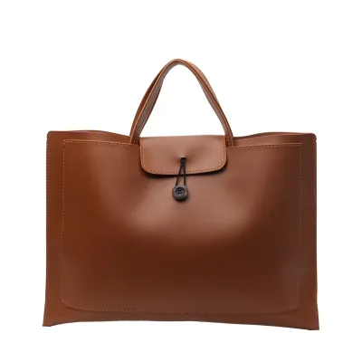 Women Fashion Simple Retro Solid Color Large Capacity PU Handbag