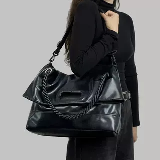 Women Fashion Casual Solid Color Soft PU Large Capacity Tote Shoulder Bag