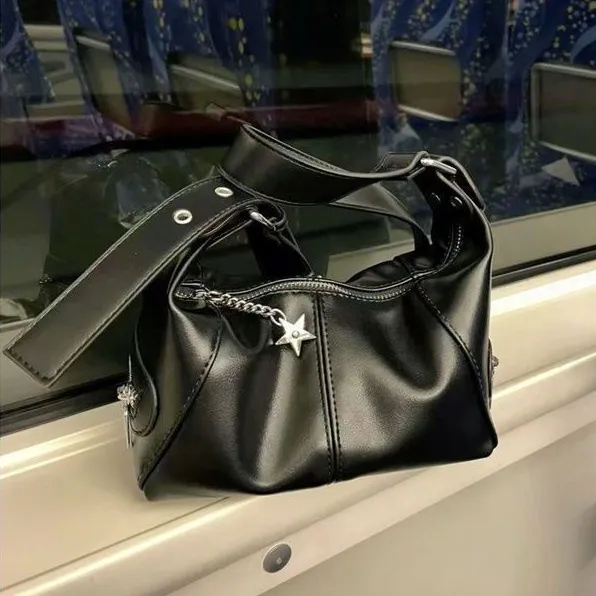 Women Fashion Casual Solid Color Saddle PU Shoulder Bag