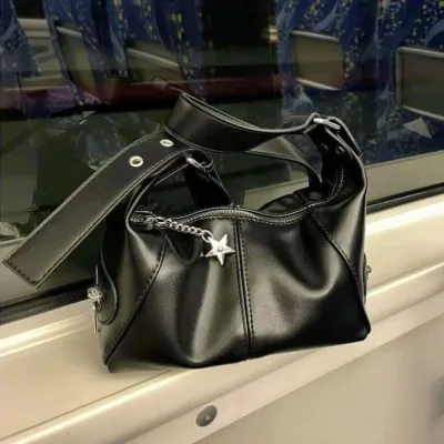 Women Fashion Casual Solid Color Saddle PU Shoulder Bag