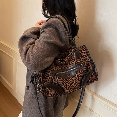 Women Fashion Casual Retro Leopard Large Capacity Shoulder Tote Bag