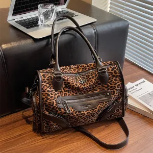 Women Fashion Casual Retro Leopard Large Capacity Shoulder Tote Bag