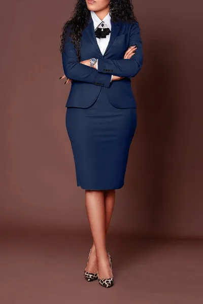 Women Fashion Casual Workwear Spring Long Sleeve Blazer Slim Fit Skirt Two-Piece Set