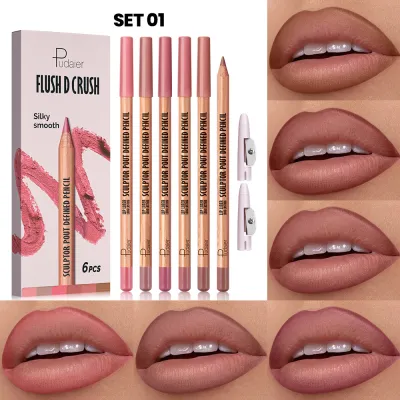 Pudaier 18 Colors Waterproof Matte Lip Liner 6pcs-Set Long Lasting Easy To Color