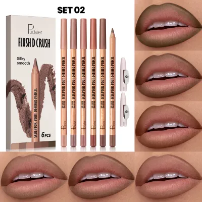 Pudaier 18 Colors Waterproof Matte Lip Liner 6pcs-Set Long Lasting Easy To Color