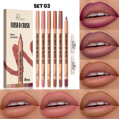 Pudaier 18 Colors Waterproof Matte Lip Liner 6pcs-Set Long Lasting Easy To Color