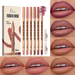 Pudaier 18 Colors Waterproof Matte Lip Liner 6pcs-Set Long Lasting Easy To Color