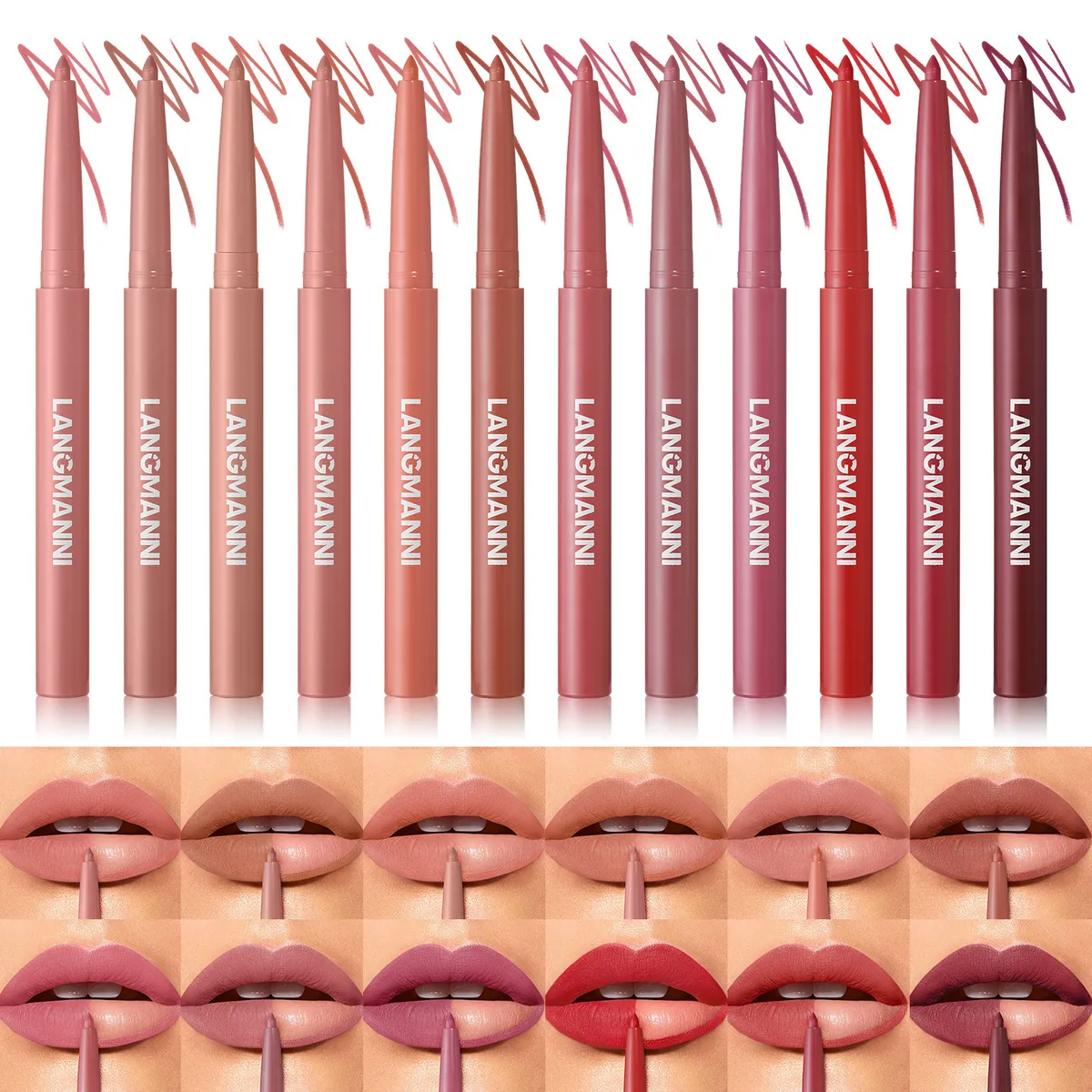 Langmanni Twelve Color Matte Lip Liner Long Lasting Natural Three-Dimensional